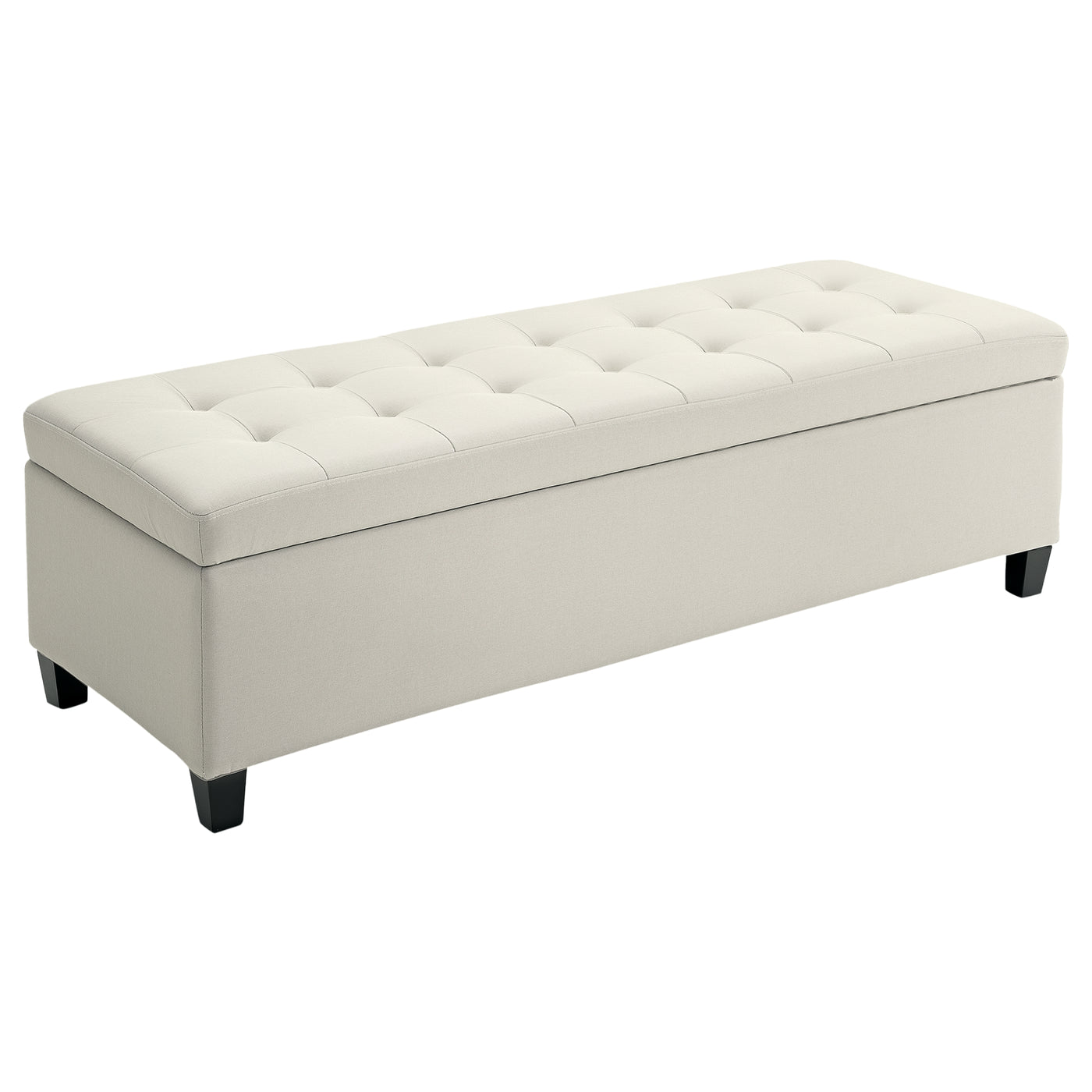 Rectangular Entry Bench, Tufted Upholstered Linen Fabric Wood Feet Storage Ottoman Bench, Beige