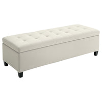 Rectangular Entry Bench, Tufted Upholstered Linen Fabric Wood Feet Storage Ottoman Bench, Beige