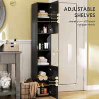 Tall Bathroom Cabinet, High Gloss Storage Cabinet with Doors and Adjustable Shelves, 11.8" x 11.8" x 71.5", Black