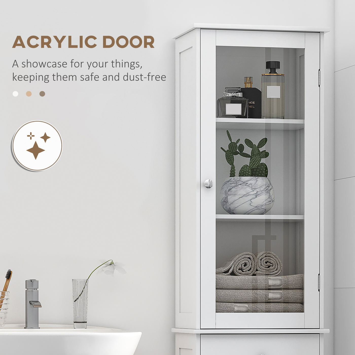Tall Bathroom Cabinet, Bathroom Storage Cabinet with Drawers, 2 Doors and Adjustable Shelves, White