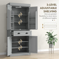 71" Kitchen Pantry Cabinet with LED Lights, 6 Spice Racks, a Drawer and 4 Adjustable Shelves, Grey