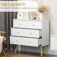 White Dresser for Bedroom with 3 Drawers, Morden Chest of Drawers with Solid Wood Legs and Handles, Storage Organizer for Living Room, White