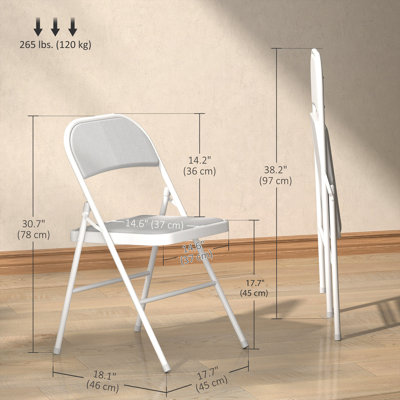 Set of 4 Metal Foldable Chairs, Corduroy Padded Folding Chairs with Cushion Seat and Open Back for Indoor, White