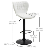 Bar Stools Set of 2 Adjustable Height Swivel Bar Chairs in PU Leather with Backrest & Footrest, White