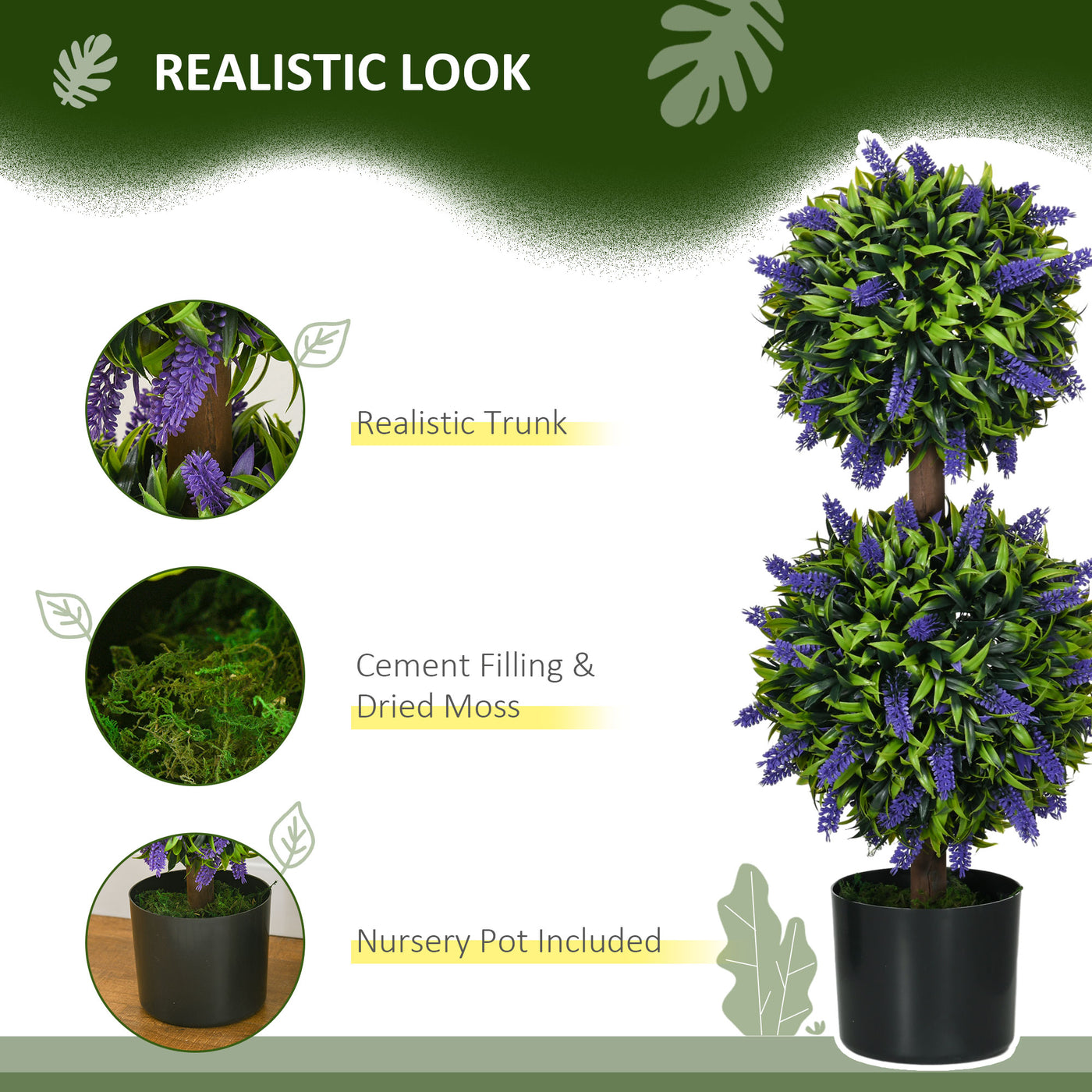 2.3ft Set of 2 Artificial Plants, Lavender Flowers Ball Trees with Pot, for Home Indoor Outdoor Decor