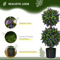 2.3ft Set of 2 Artificial Plants, Lavender Flowers Ball Trees with Pot, for Home Indoor Outdoor Decor