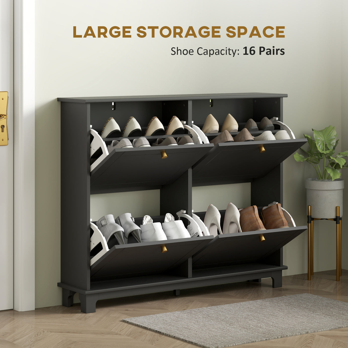 Modern Shoe Storage Cabinet, Narrow Shoe Cabinet with 4 Flip Drawers, Adjustable Shelves, 5 Legs for Entryway, Black