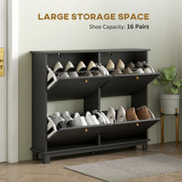 Modern Shoe Storage Cabinet, Narrow Shoe Cabinet with 4 Flip Drawers, Adjustable Shelves, 5 Legs for Entryway, Black