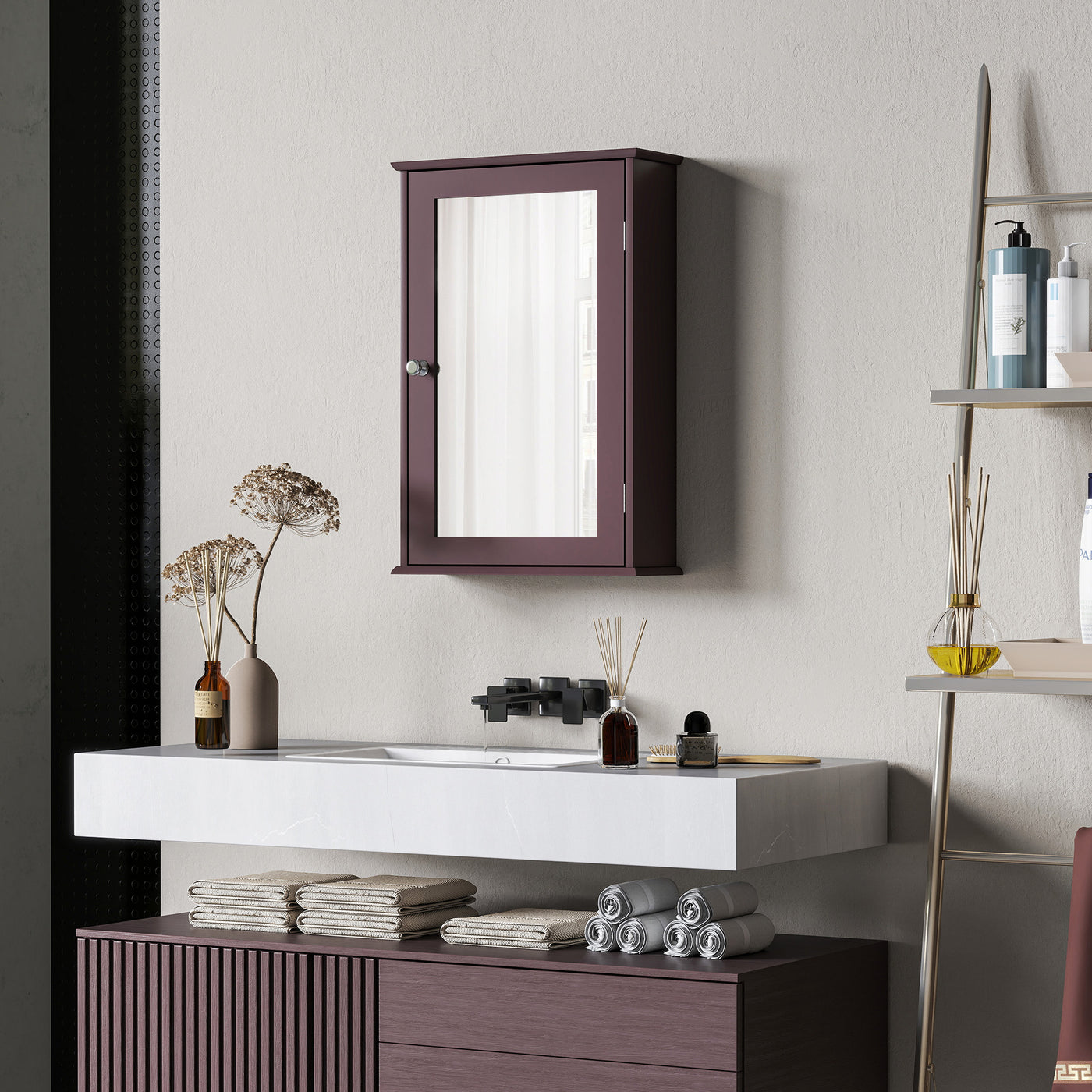 Bathroom Mirror Cabinet, Wall Mounted Medicine Cabinet with Door and Shelves, Dark Brown