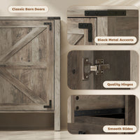 59" Buffet Cabinet, Farmhouse Sideboard with Thick Top, 2 Barn Doors, 4 Drawers and 2 Adjustable Shelves, Grey