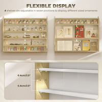 5-Tier Display Cabinet, Shot Glass Display Case, Glass Curio Cabinet with 2 Glass Doors and 4 Adjustable Shelves, Oak