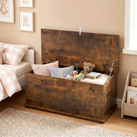 39.5" Storage Chest with 2 Safety Hinges, Storage Box Organizer with Flip-Top Lid, Entryway Storage Bench, Rustic Brown