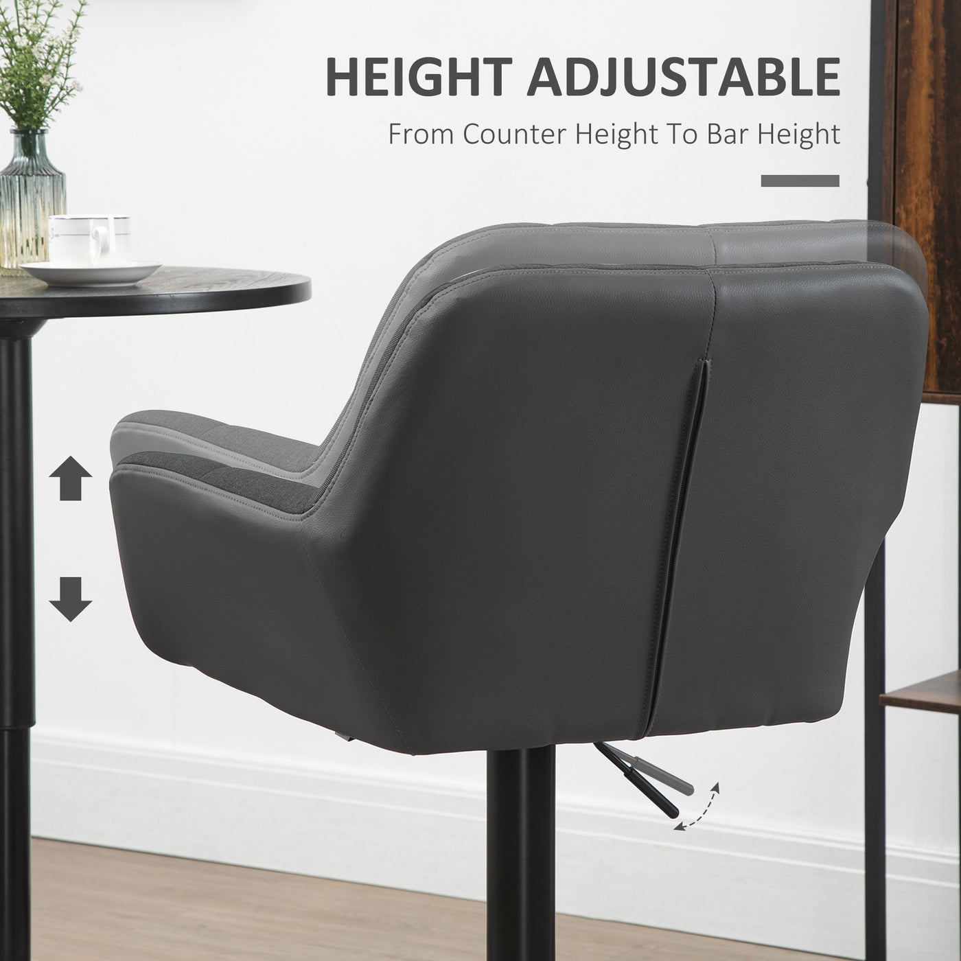 Swivel Barstools Set of 2 Adjustable Bar Stools with Footrest Armrests and PU Leather Back for Dining Room Black, Grey