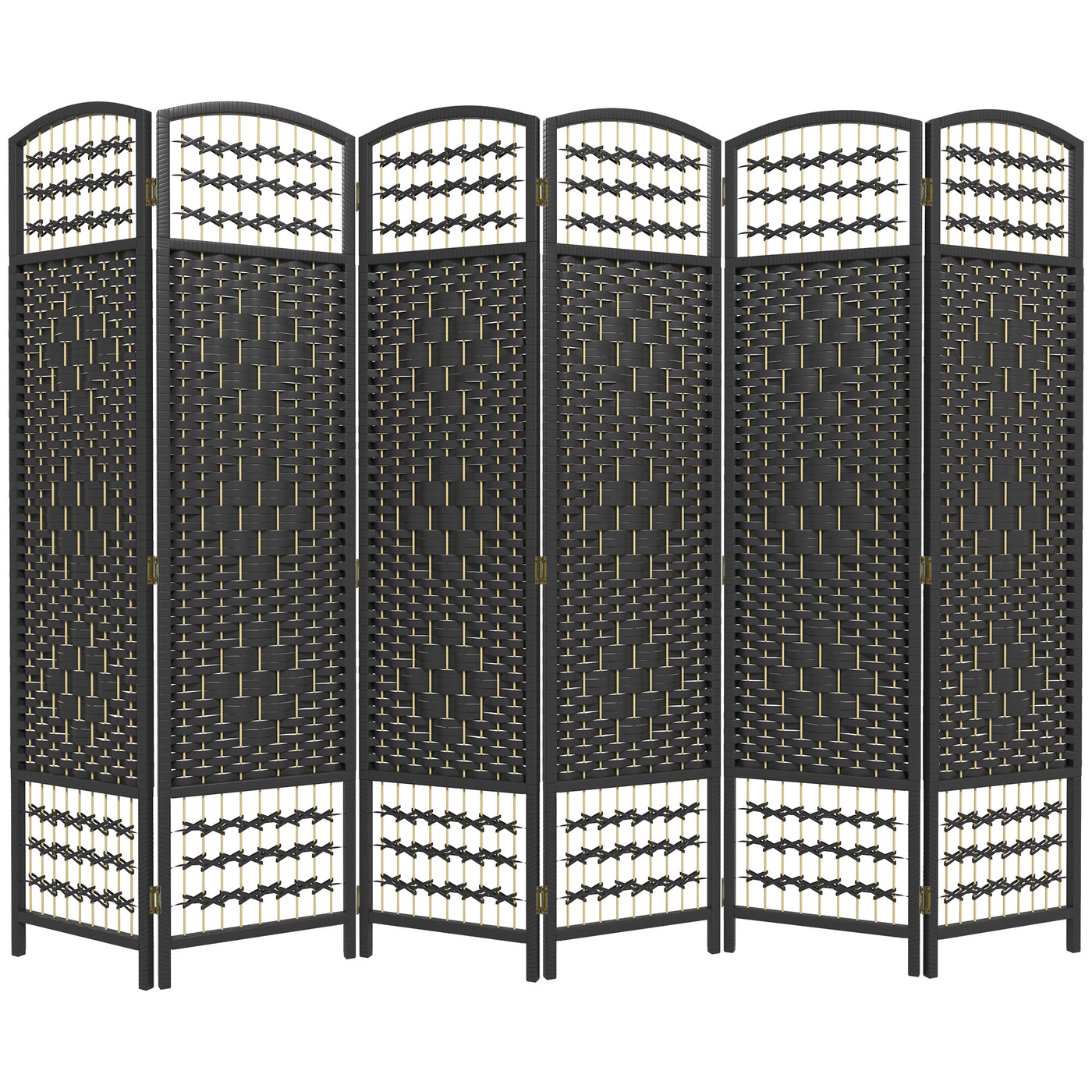 6 Panel Folding Room Divider, Portable Privacy Screen, Wave Fiber Room Partition for Home Office, Black