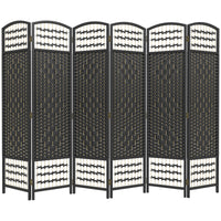 6 Panel Folding Room Divider, Portable Privacy Screen, Wave Fiber Room Partition for Home Office, Black