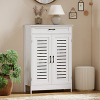 Shoe Cabinet with Louvered Doors, Modern Shoe Storage Cabinet with Drawer and Adjustable Shelves, White