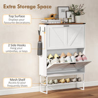 Narrow Shoe Storage Cabinet with 2 Flip Drawers, Slim Shoe Cabinet for 15-20 Pairs, White Wood Grain