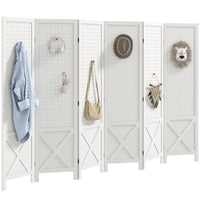 56.9" 6 Panel Wooden Room Divider with Pegboard Display, Folding Privacy Screen for Home Office, White