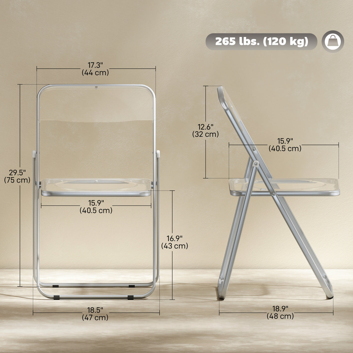 4 Pack Acrylic Foldable Chairs, Transparent Folding Chairs for Living Room, Home Office, Party, Clear