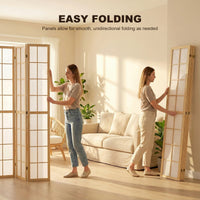 6 Panel Room Divider, 5.6 ft Folding Wall Divider Room Partition for Home Office, Bedroom, Living Room, Natural Wood