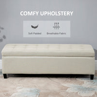 Rectangular Entry Bench, Tufted Upholstered Linen Fabric Wood Feet Storage Ottoman Bench, Beige
