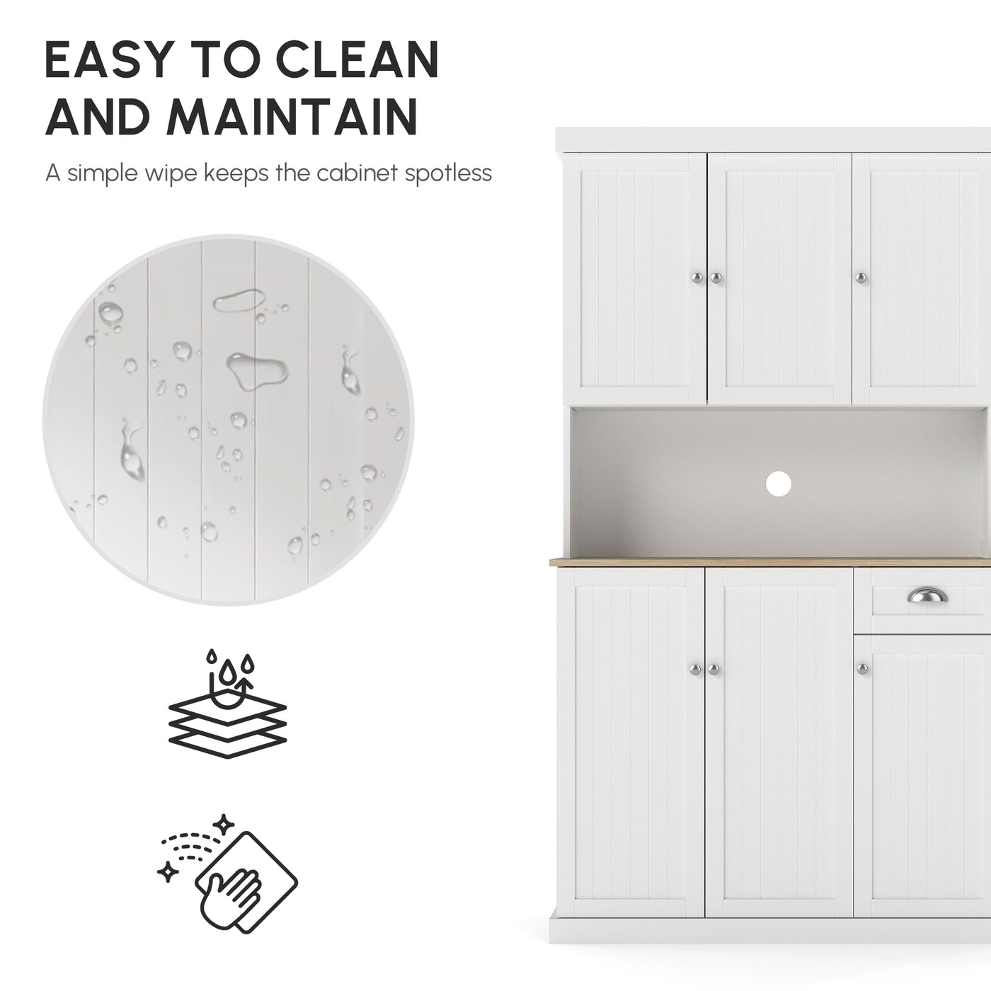 71" Kitchen Pantry Buffet with Hutch Storage Cabinet Microwave Oven Stand with Drawer, White, Oak