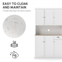 71" Kitchen Pantry Buffet with Hutch Storage Cabinet Microwave Oven Stand with Drawer, White, Oak