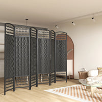 6 Panel Folding Room Divider, Portable Privacy Screen, Wave Fiber Room Partition for Home Office, Black