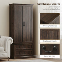 72" LED Kitchen Pantry Cabinet, Buffet Storage Cabinet with 10 Door Shelves, 2 Drawers and Adjustable Shelves, Brown
