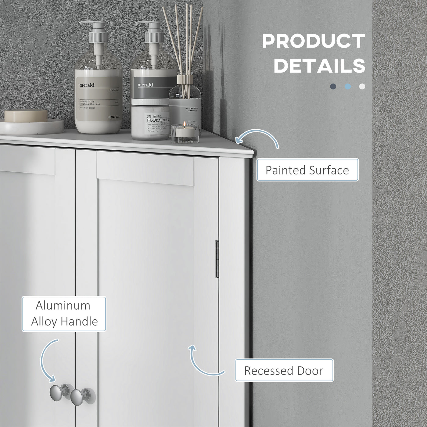 Modern Bathroom Storage Cabinet, Corner Cabinet with Doors, Bathroom Cabinet with Adjustable Shelf and Recessed Door, White