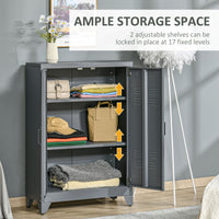 Metal Storage Cabinet, Industrial Sideboard Buffet Cabinet with 2 Louvered Doors, Adjustable Shelves, Grey