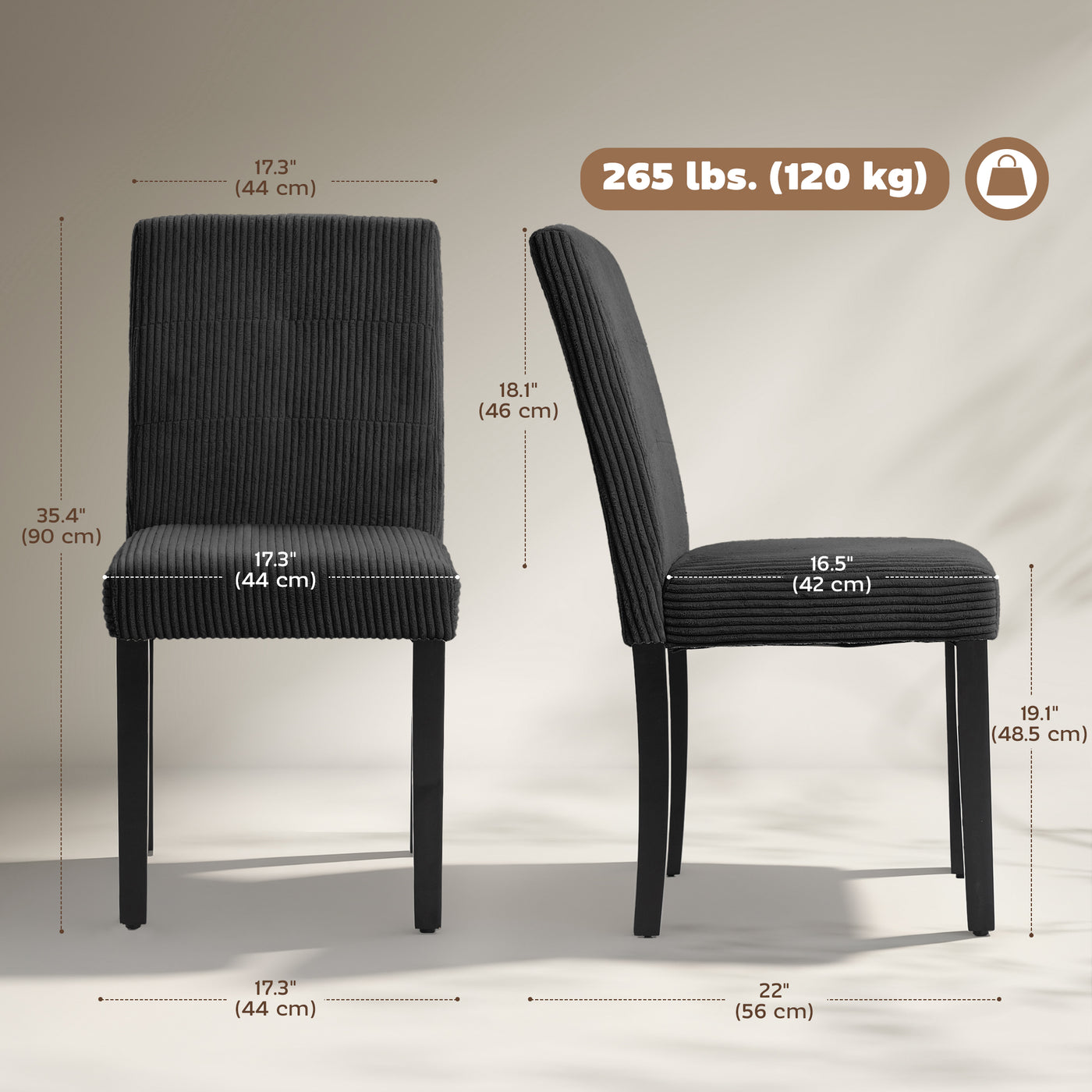 Modern Dining Chairs Set of 4, Kitchen Chairs with Rubberwood Legs and Padded Seat, Black