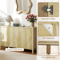 47" Buffet Cabinet with Storage, Fluted Sideboard with Push to Open Design, 2 Adjustable Shelves and 4 Doors, Natural