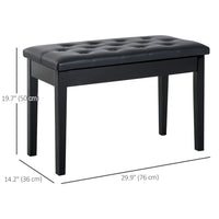 30" Piano Bench with Padded Cushion and Storage, Faux Leather Keyboard Bench with Solid Wood Legs, Black