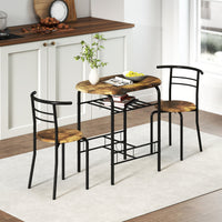 Dining Table Set of 3, Kitchen Table and Chairs Set for 2 with Shelf, Living Room Rustic Brown
