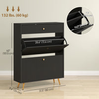 Narrow Shoe Storage Cabinet with Wave-like Panels and Adjustable Shelves for 12 Pairs of Shoes, Black