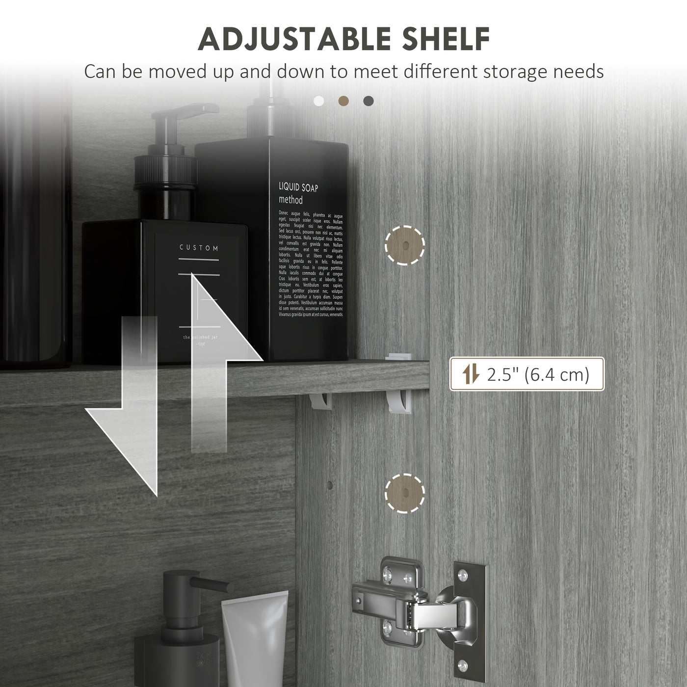 Wall Mount Mirrored Medicine Cabinet, Bathroom Mirror Cabinet with Adjustable Shelf, Double Soft Closing Doors, Grey