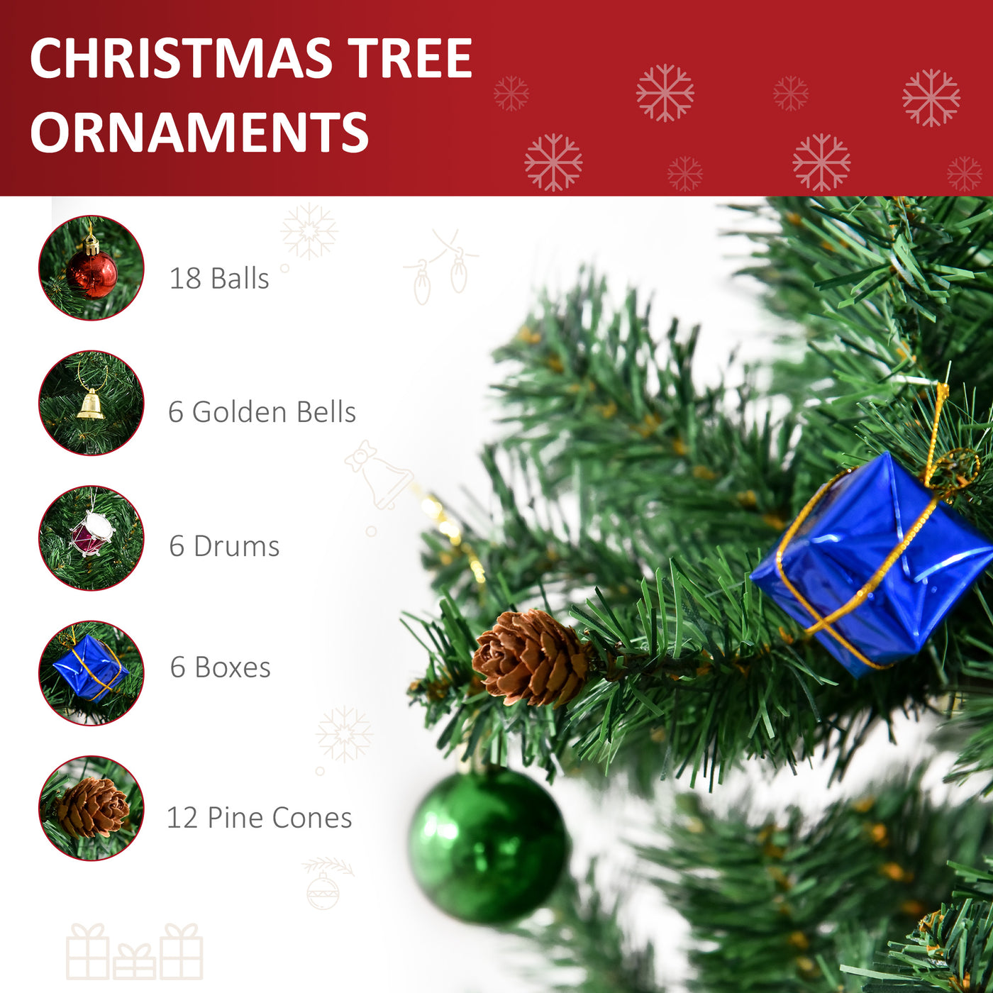 6ft Green Christmas Tree Artificial Xmas Holidays Party with Decoration Ornament