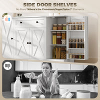 Sideboard Buffet Cabinet, Farmhouse Coffee Bar Cabinet with Door Shelves, Adjustable Shelves, Drawer, Barn Doors, White