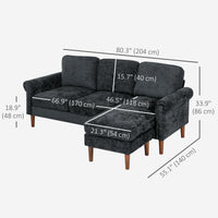 L Shape Sofa, Modern Sectional Couch with Changeable Chaise Lounge, Wooden Legs, Corner Sofa for Living Room, Black