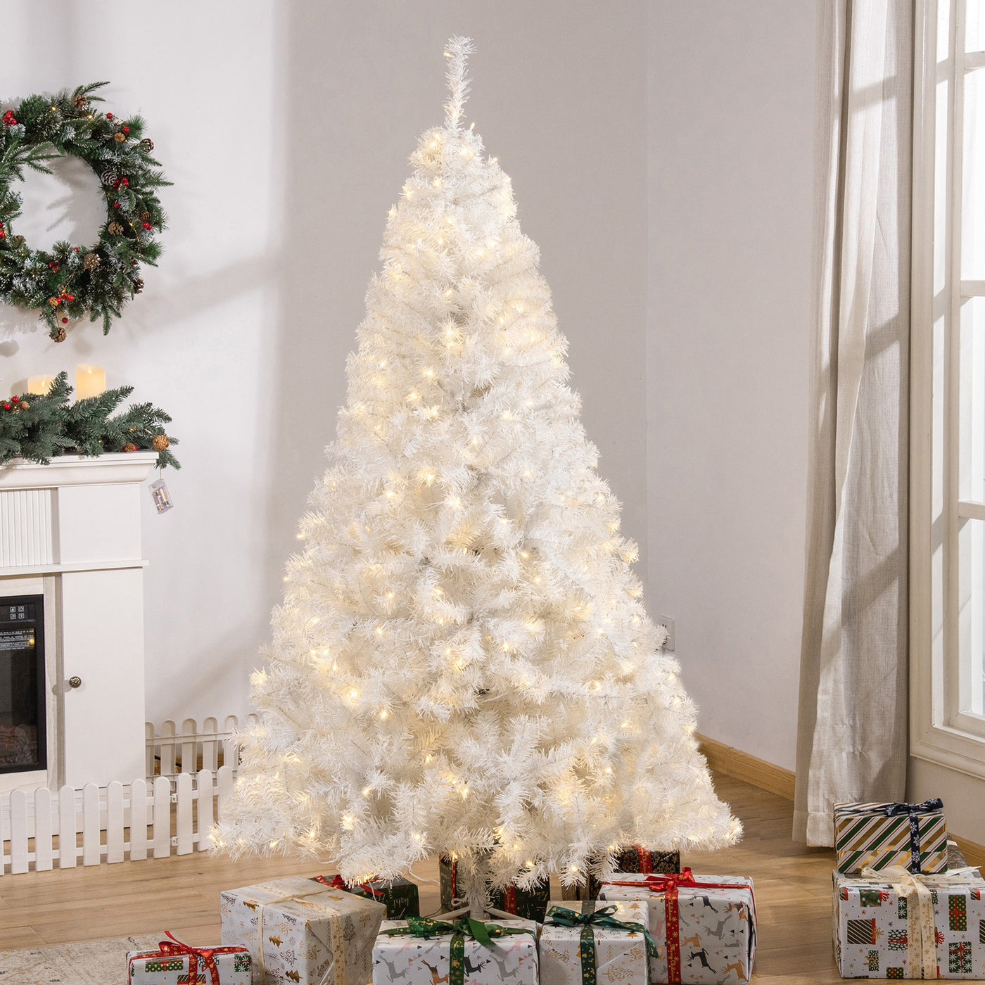 6FT Prelit Artificial Christmas Tree Warm White LED Light Holiday Home Xmas Decoration with Automatic Open, White