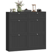 Shoe Cabinet with 2 Large Flip Drawers, Farmhouse Narrow Shoe Storage Cabinet with 2 Top Compartments, Black