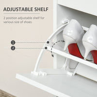 Narrow Shoe Storage with Drawer, 2 Flip Doors and Adjustable Shelves, Shoe Cabinet for 16 Pairs of Shoes, White