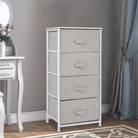 Linen Drawer Cabinet Organizer Storage Dresser Tower with 4 Removable Drawer Metal Frame Adjustable Feet for Living Room, Kitchen, Bathroom, White