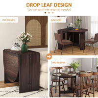 Oval Folding Dining Table, Space Saving Drop Leaf Kitchen Table for Dining Room, Living Room, Distressed Brown