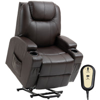 Power Lift Recliner Chair for Elderly, PU Leather Lift Chair with Thick and High Back, Footrest, Remote, Side Pockets, Cup Holders, Reclining Sofa for Living Room, Brown
