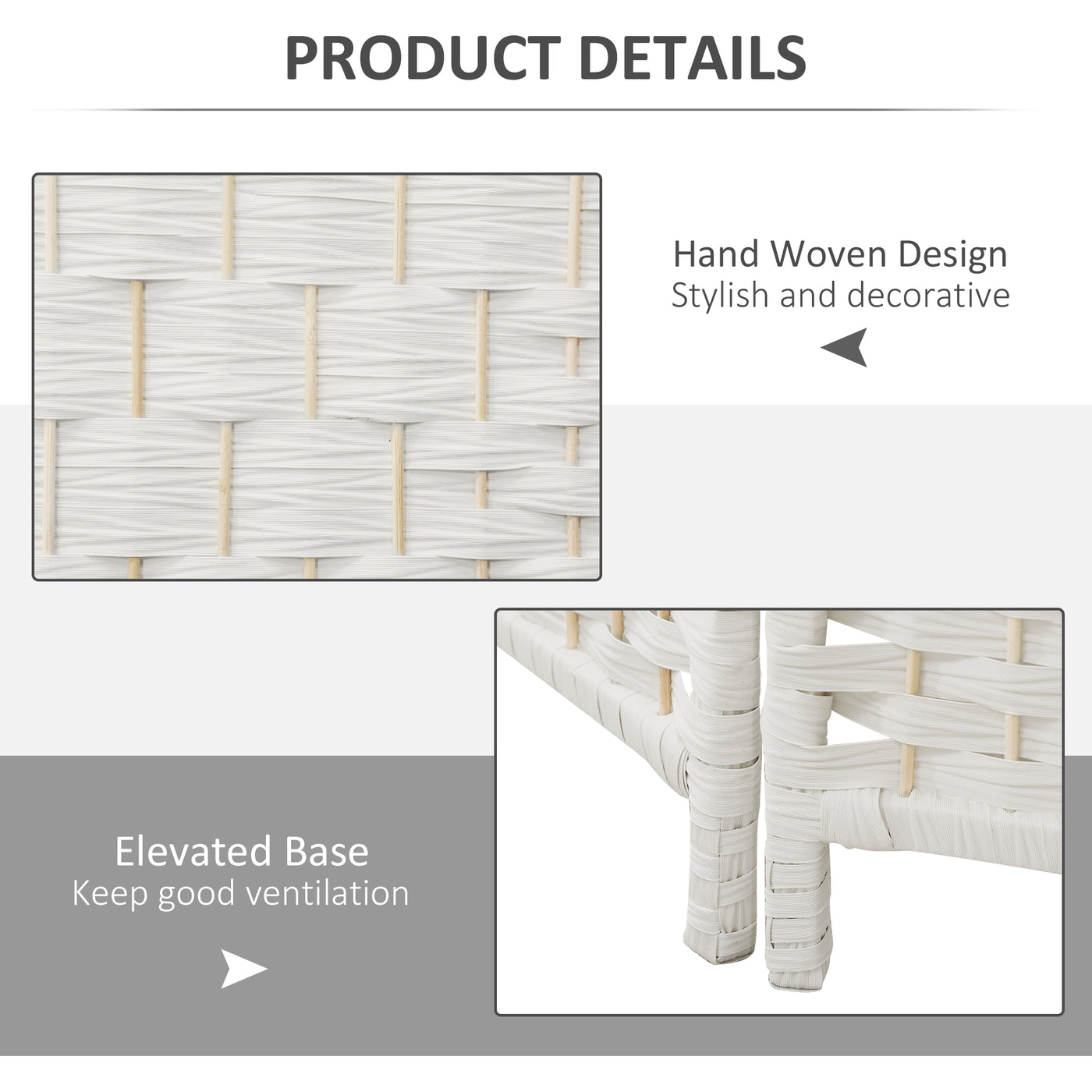 6ft Folding Room Divider, 3 Panel Wall Partition with Wooden Frame for Bedroom, Home Office, White