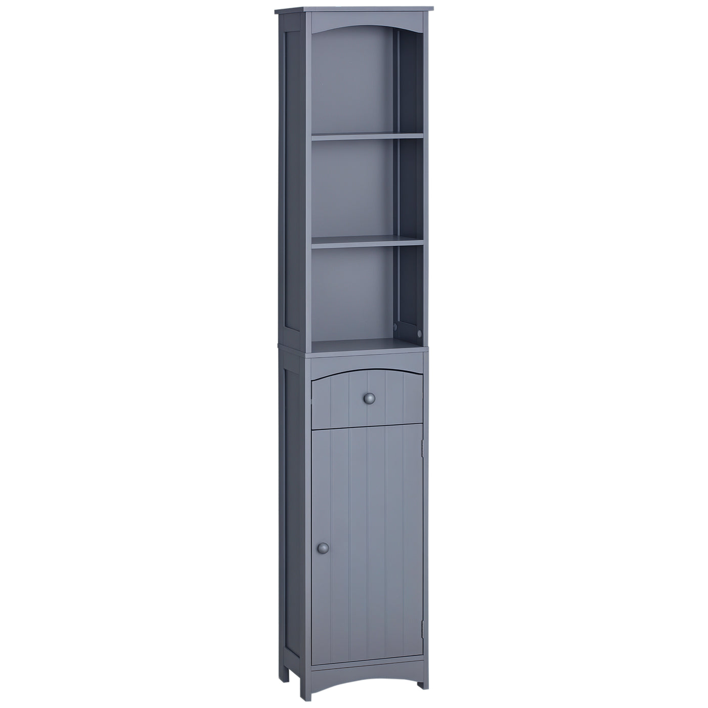 Bathroom Storage Cabinet, Tall Linen Tower with 3-Tier Shelves and Drawer and Door, Grey