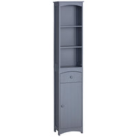 Bathroom Storage Cabinet, Tall Linen Tower with 3-Tier Shelves and Drawer and Door, Grey