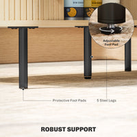 Coffee Table with Storage, Nordic Side Table with Fluted Tambour Sliding Doors and Steel Legs for Living Room, Oak